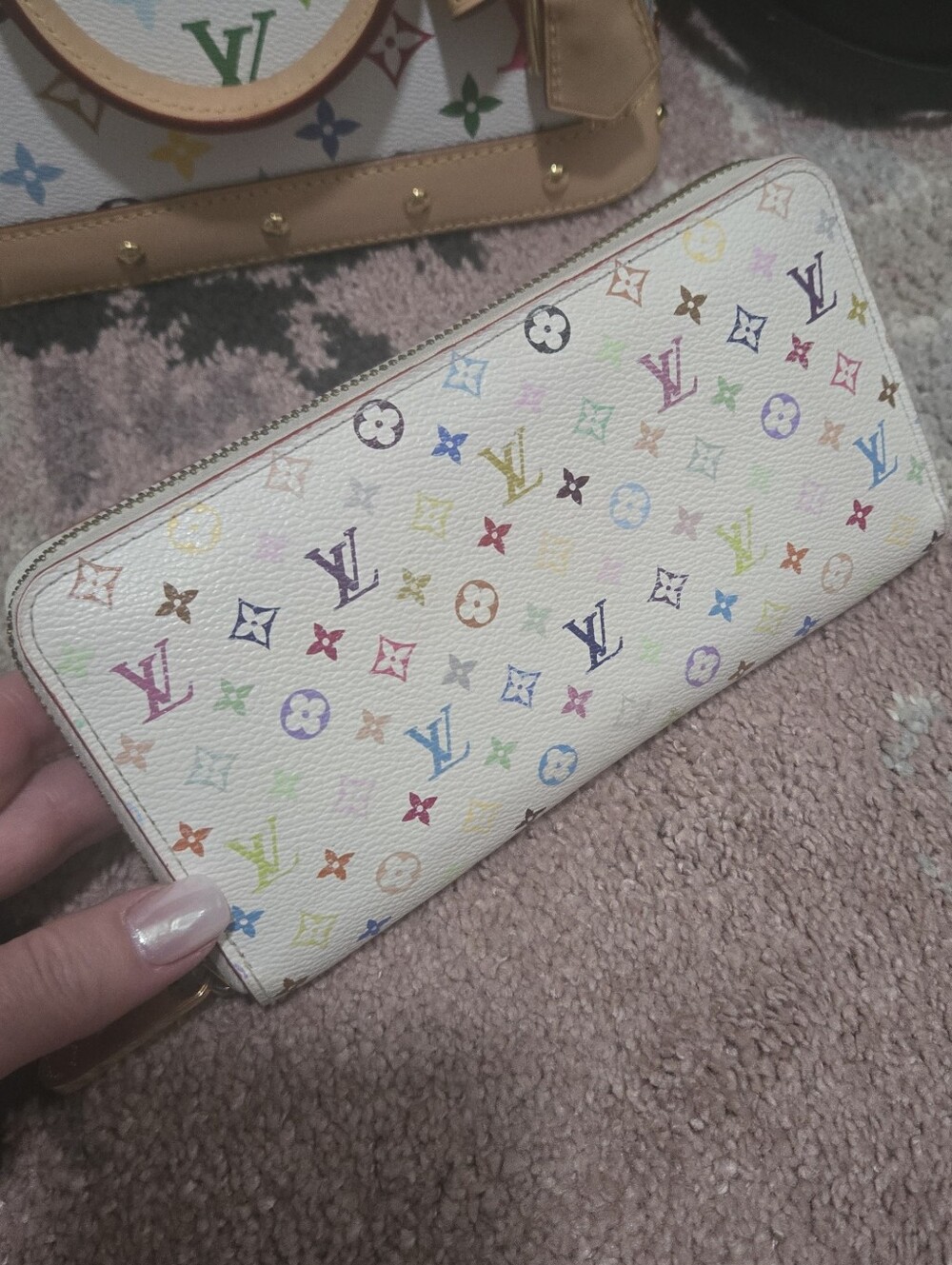 Louis Vuitton White Multicolor Monogram Zip Wallet